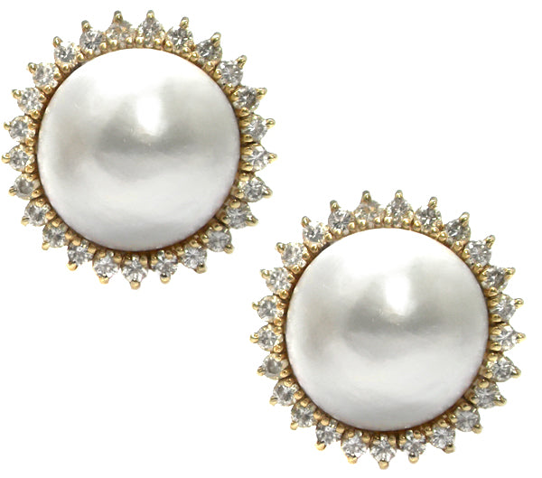 Vintage Mabe Pearl And 1.00ct Diamond Earrings