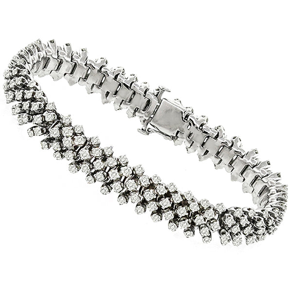 Vintage 10.00ct Round Cut Diamond Cluster 14k White Gold Bracelet