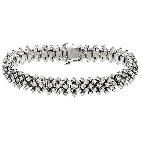 Vintage 10.00ct Round Cut Diamond Cluster 14k White Gold Bracelet