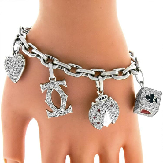Channel Style 6.00ct Round Brilliant Diamond 18k White Gold Charm Bracelet