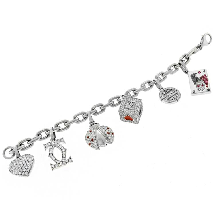 Channel Style 6.00ct Round Brilliant Diamond 18k White Gold Charm Bracelet