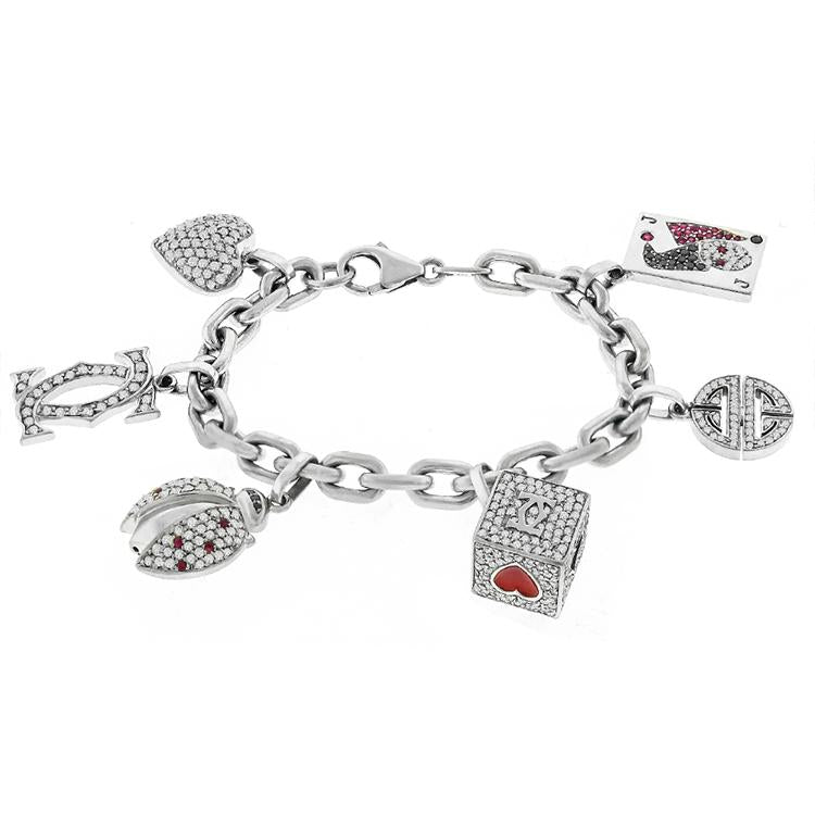 Channel Style 6.00ct Round Brilliant Diamond 18k White Gold Charm Bracelet