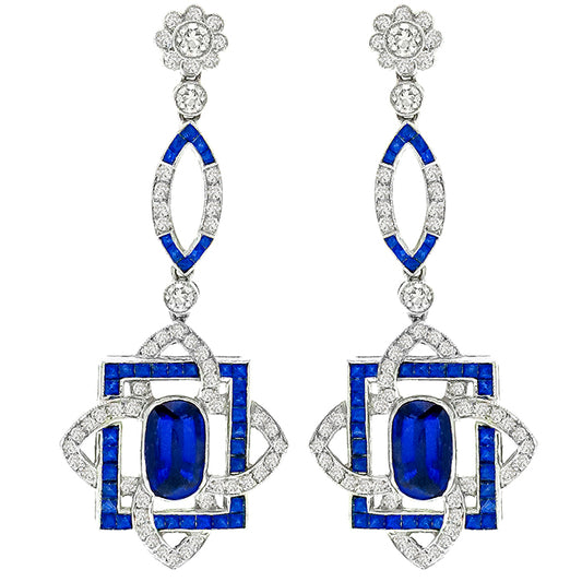 Art Deco 4.16ct Sapphire 1.76ct Diamond Chandelier Earrings