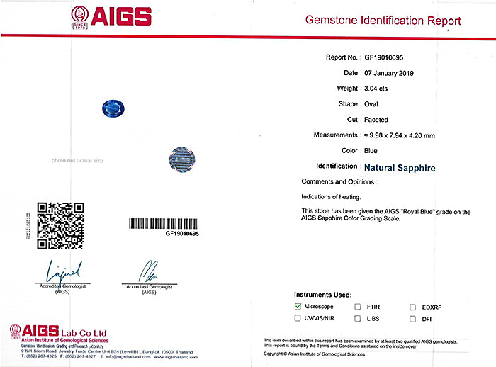 Estate AIGS Certified 3.04ct Sapphire 0.72ct Diamond Engagement Ring