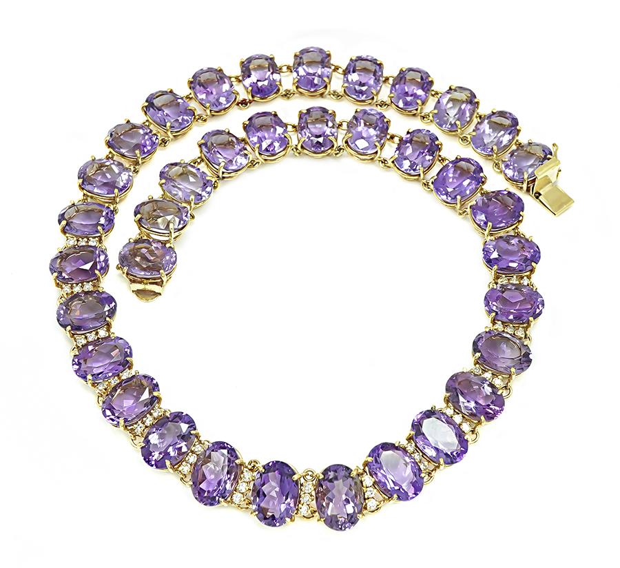 Estate 280.00ct Amethyst 1.50ct Diamond Gold Necklace