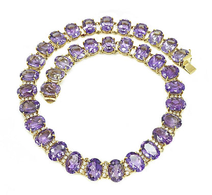 Estate 280.00ct Amethyst 1.50ct Diamond Gold Necklace
