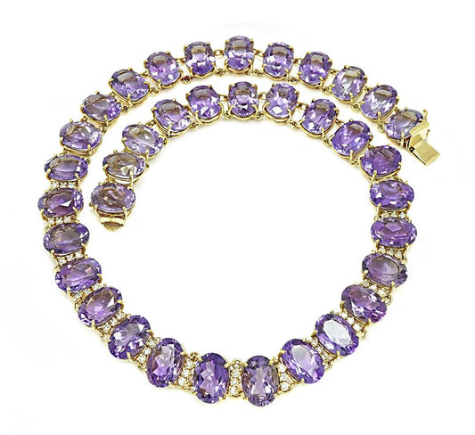 Estate 280.00ct Amethyst 1.50ct Diamond Gold Necklace