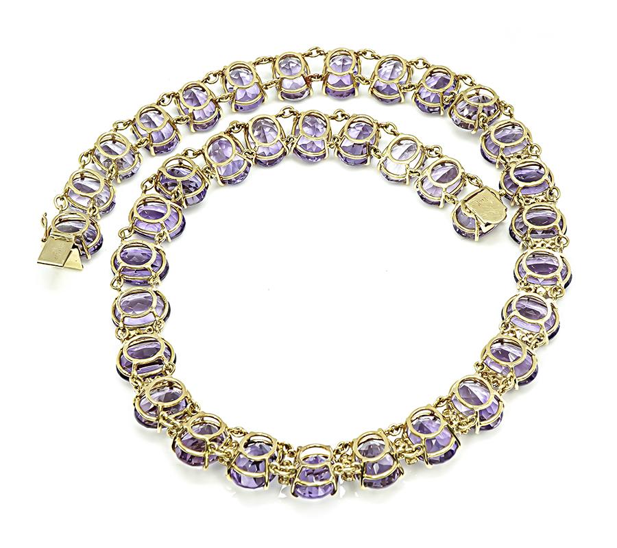 Estate 280.00ct Amethyst 1.50ct Diamond Gold Necklace