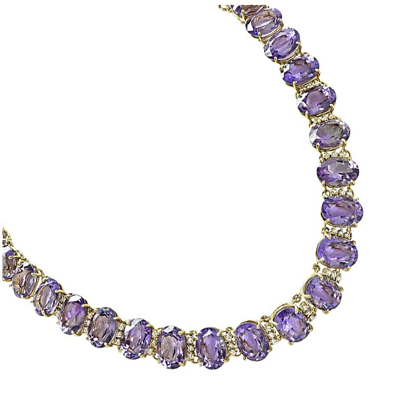 Estate 280.00ct Amethyst 1.50ct Diamond Gold Necklace