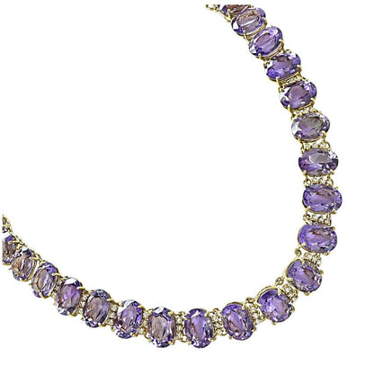 Estate 280.00ct Amethyst 1.50ct Diamond Gold Necklace