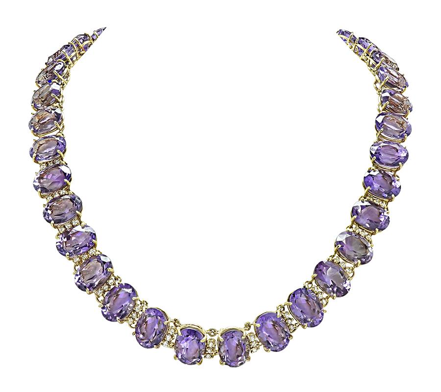 Estate 280.00ct Amethyst 1.50ct Diamond Gold Necklace