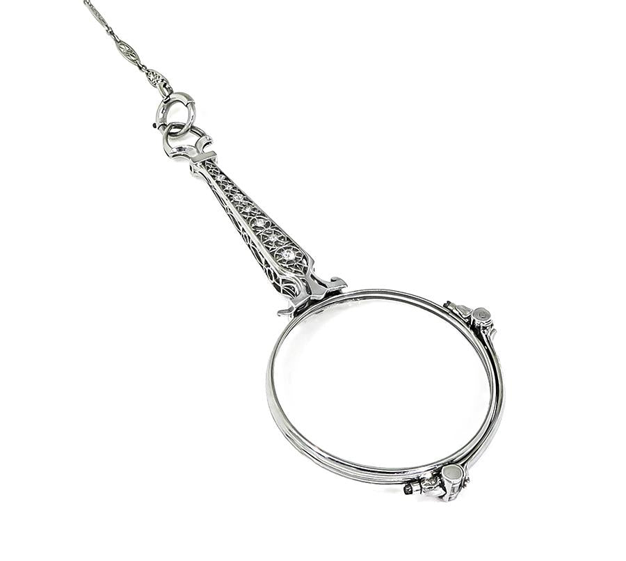 Antique Edwardian 0.50ct Diamond Lorgnette Platinum Pendant Necklace