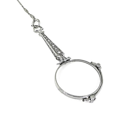 Antique Edwardian 0.50ct Diamond Lorgnette Platinum Pendant Necklace