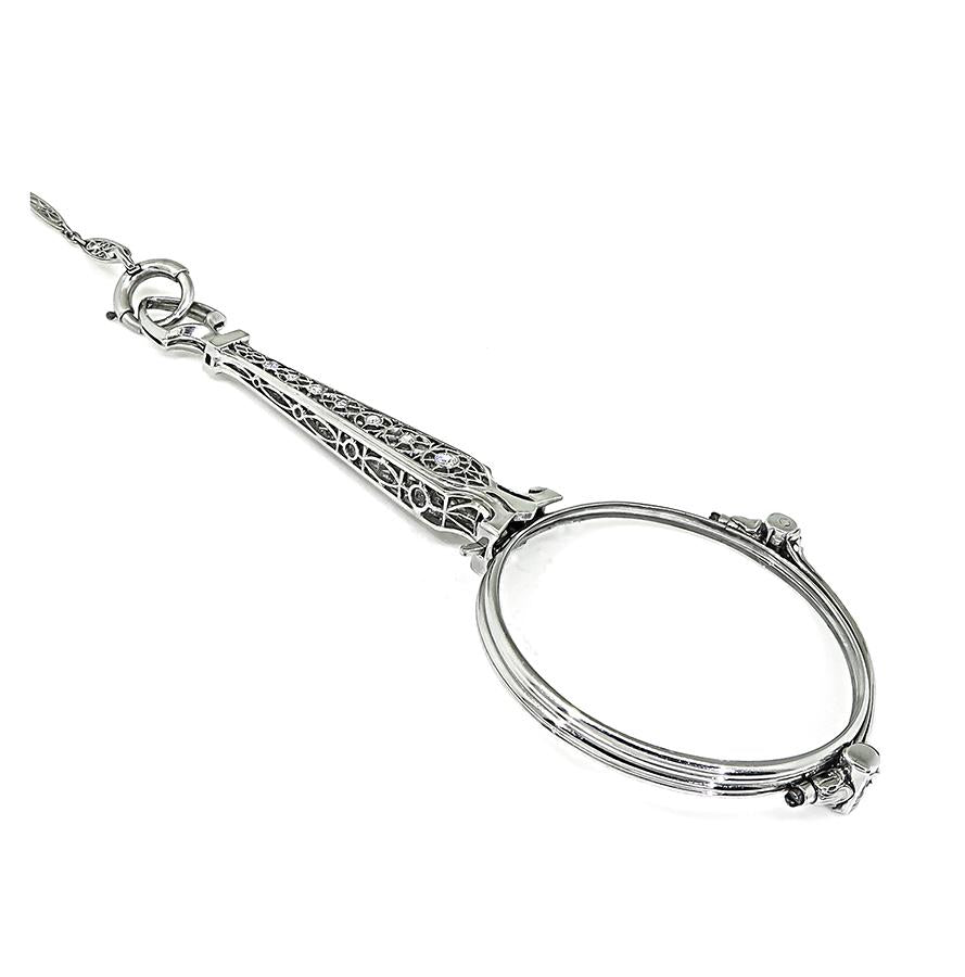 Antique Edwardian 0.50ct Diamond Lorgnette Platinum Pendant Necklace