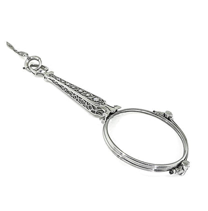 Antique Edwardian 0.50ct Diamond Lorgnette Platinum Pendant Necklace