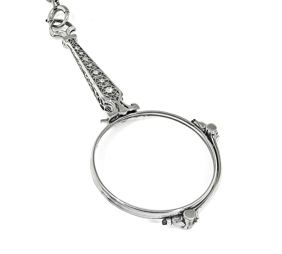 Antique Edwardian 0.50ct Diamond Lorgnette Platinum Pendant Necklace