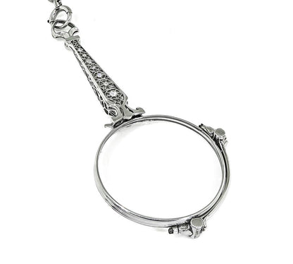 Antique Edwardian 0.50ct Diamond Lorgnette Platinum Pendant Necklace