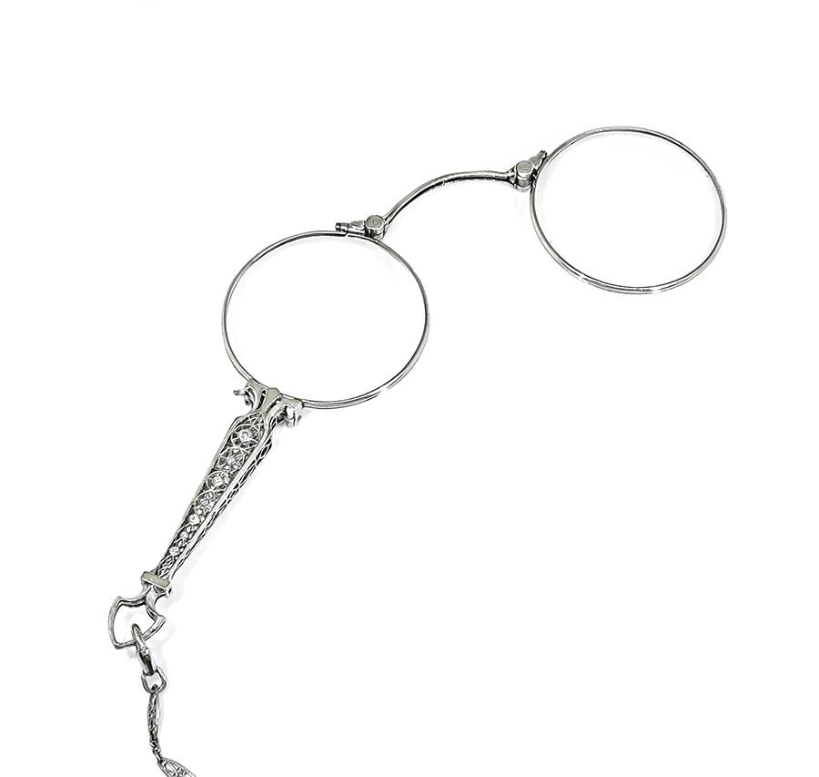 Antique Edwardian 0.50ct Diamond Lorgnette Platinum Pendant Necklace