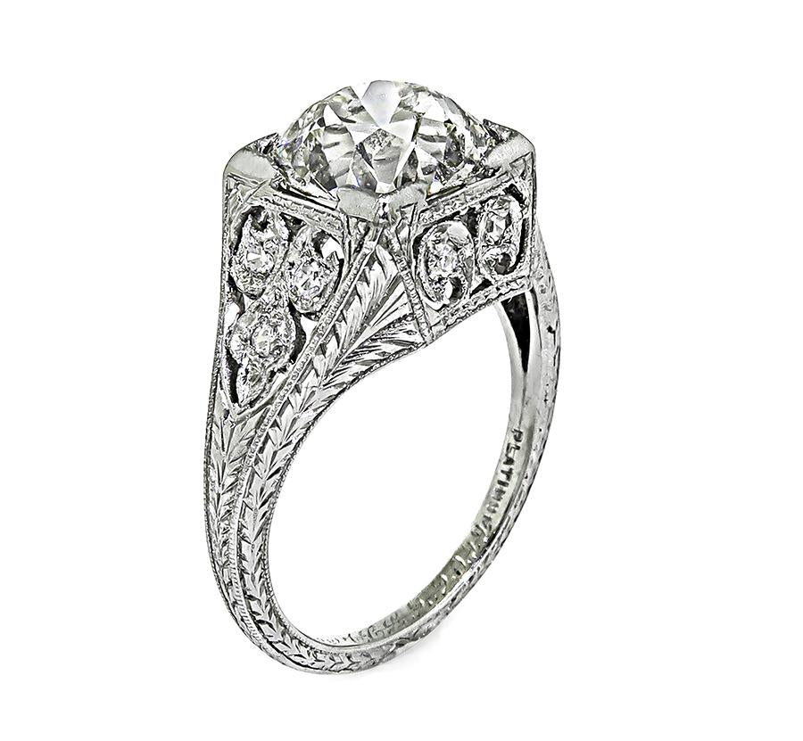Edwardian 3.09ct Old Mine Cut Diamond Platinum Engagement Ring