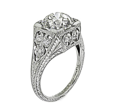 Edwardian 3.09ct Old Mine Cut Diamond Platinum Engagement Ring