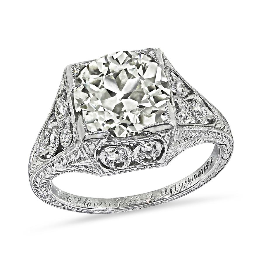 Edwardian 3.09ct Old Mine Cut Diamond Platinum Engagement Ring