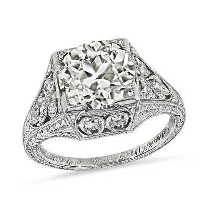 Edwardian 3.09ct Old Mine Cut Diamond Platinum Engagement Ring