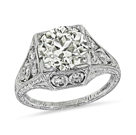 Edwardian 3.09ct Old Mine Cut Diamond Platinum Engagement Ring