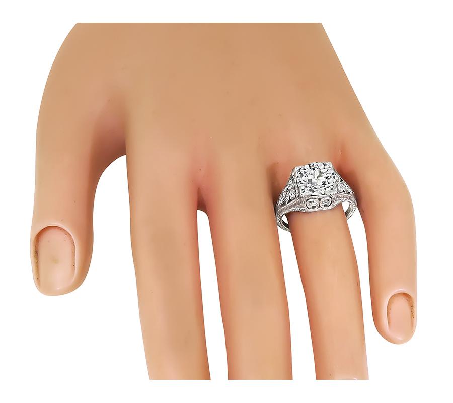 Edwardian 3.09ct Old Mine Cut Diamond Platinum Engagement Ring