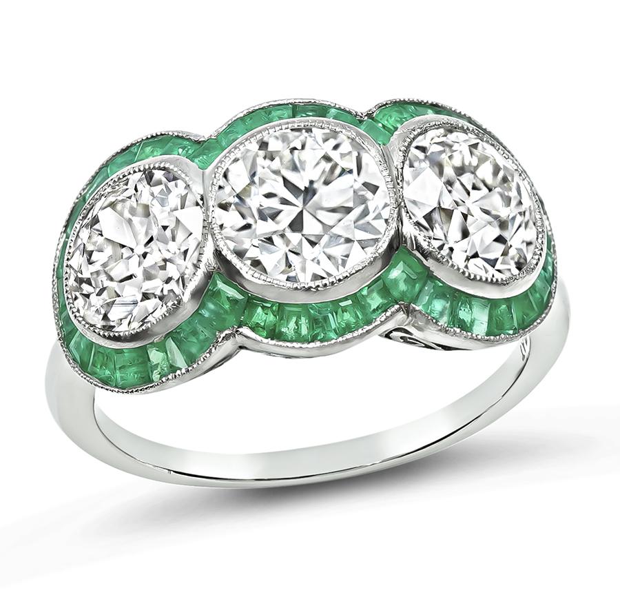 Art Deco 2.82ct Diamond Emerald Anniversary Ring