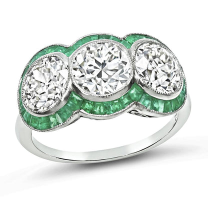 Art Deco 2.82ct Diamond Emerald Anniversary Ring