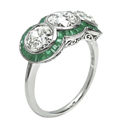 Art Deco 2.82ct Diamond Emerald Anniversary Ring