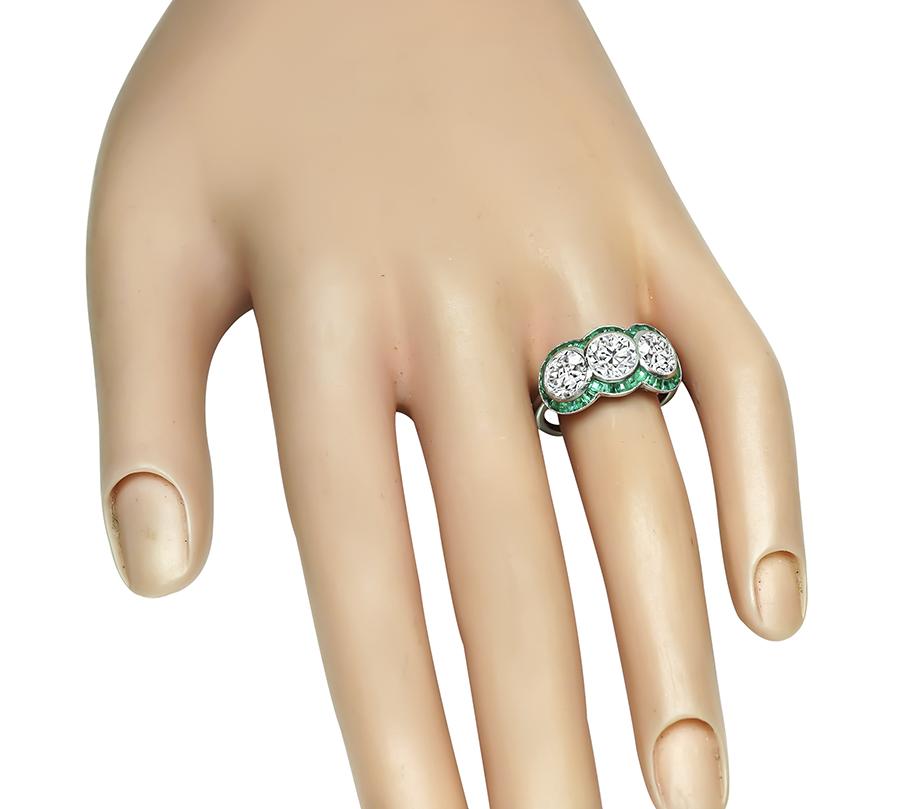 Art Deco 2.82ct Diamond Emerald Anniversary Ring