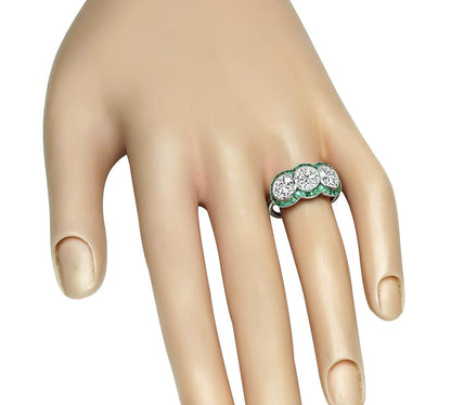 Art Deco 2.82ct Diamond Emerald Anniversary Ring