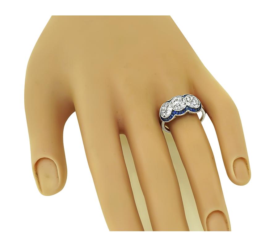 Art Deco GIA Certified 3.10cttw Diamond Sapphire Anniversary Ring