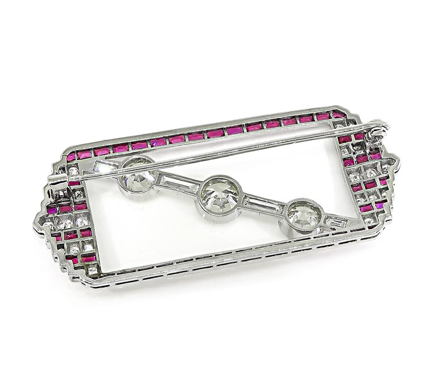 Art Deco 3.70ct Diamond 1.50ct French Cut Ruby Platinum Pin
