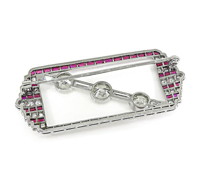 Art Deco 3.70ct Diamond 1.50ct French Cut Ruby Platinum Pin