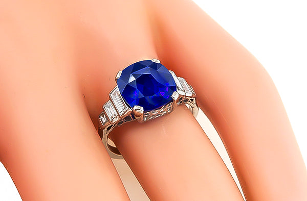 Vintage 4.54ct Ceylon Sapphire Diamond Engagement Ring