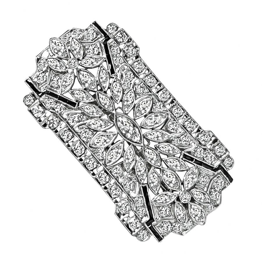 Art Deco 6.50ct Diamond Pearl Onyx Pin / Pendant Necklace