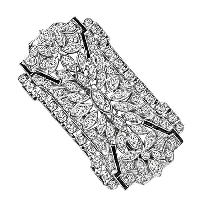 Art Deco 6.50ct Diamond Pearl Onyx Pin / Pendant Necklace