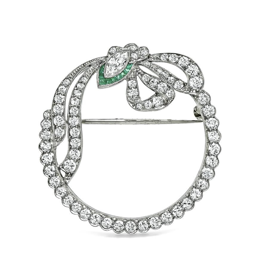 Art Deco 3.00ct Diamond Emerald Platinum Pin