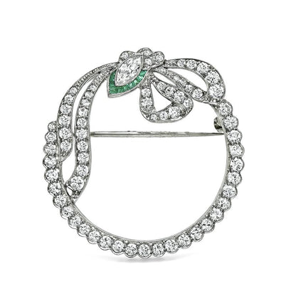 Art Deco 3.00ct Diamond Emerald Platinum Pin