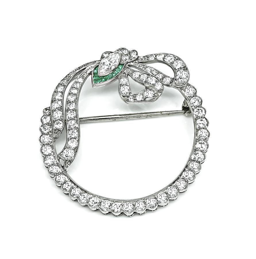 Art Deco 3.00ct Diamond Emerald Platinum Pin