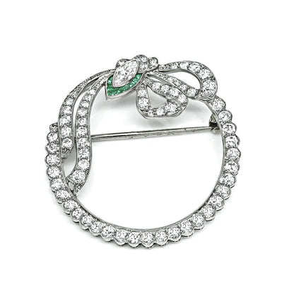 Art Deco 3.00ct Diamond Emerald Platinum Pin