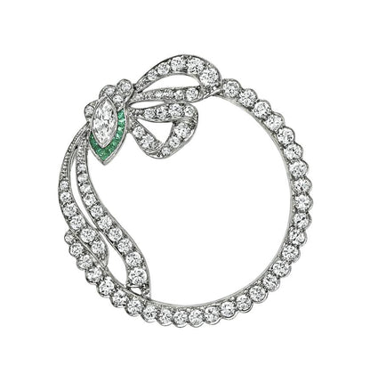 Art Deco 3.00ct Diamond Emerald Platinum Pin