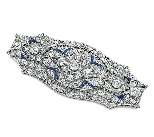 Art Deco 4.00ct Diamond Sapphire Platinum Pin