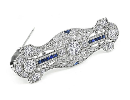 Art Deco 3.85ct Diamond Sapphire Pin