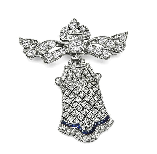 Art Deco 2.80ct Diamond Sapphire Platinum Pin/Pendant