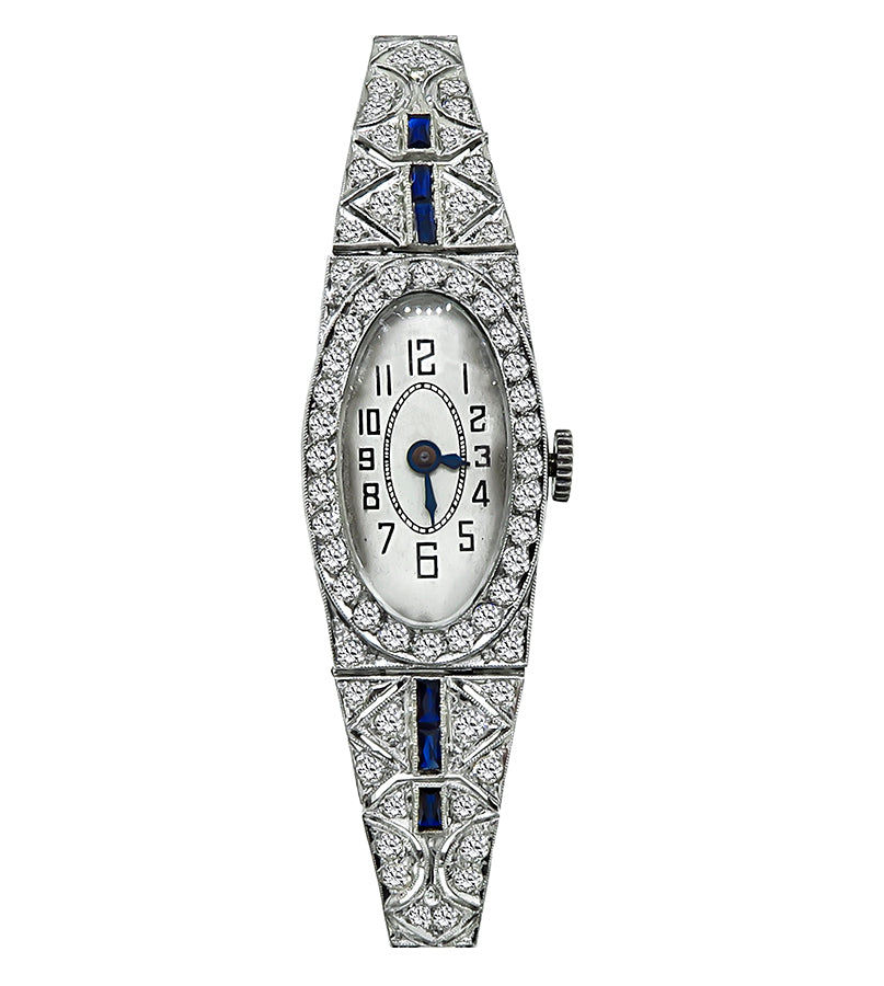 Art Deco 2.50ct Diamond Sapphire Watch