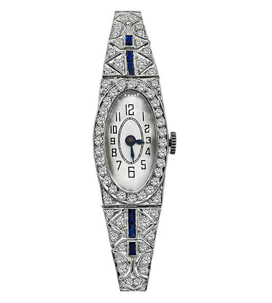 Art Deco 2.50ct Diamond Sapphire Watch