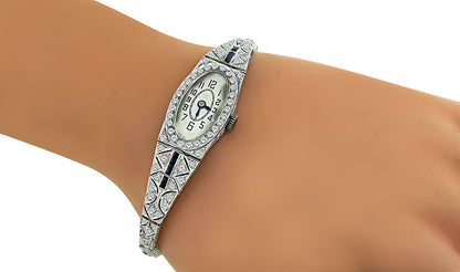 Art Deco 2.50ct Diamond Sapphire Watch
